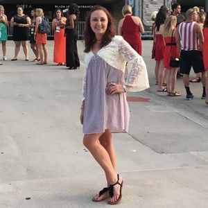 Tassels N Lace 3/4 Sleeve Dress Purple Beige Lace